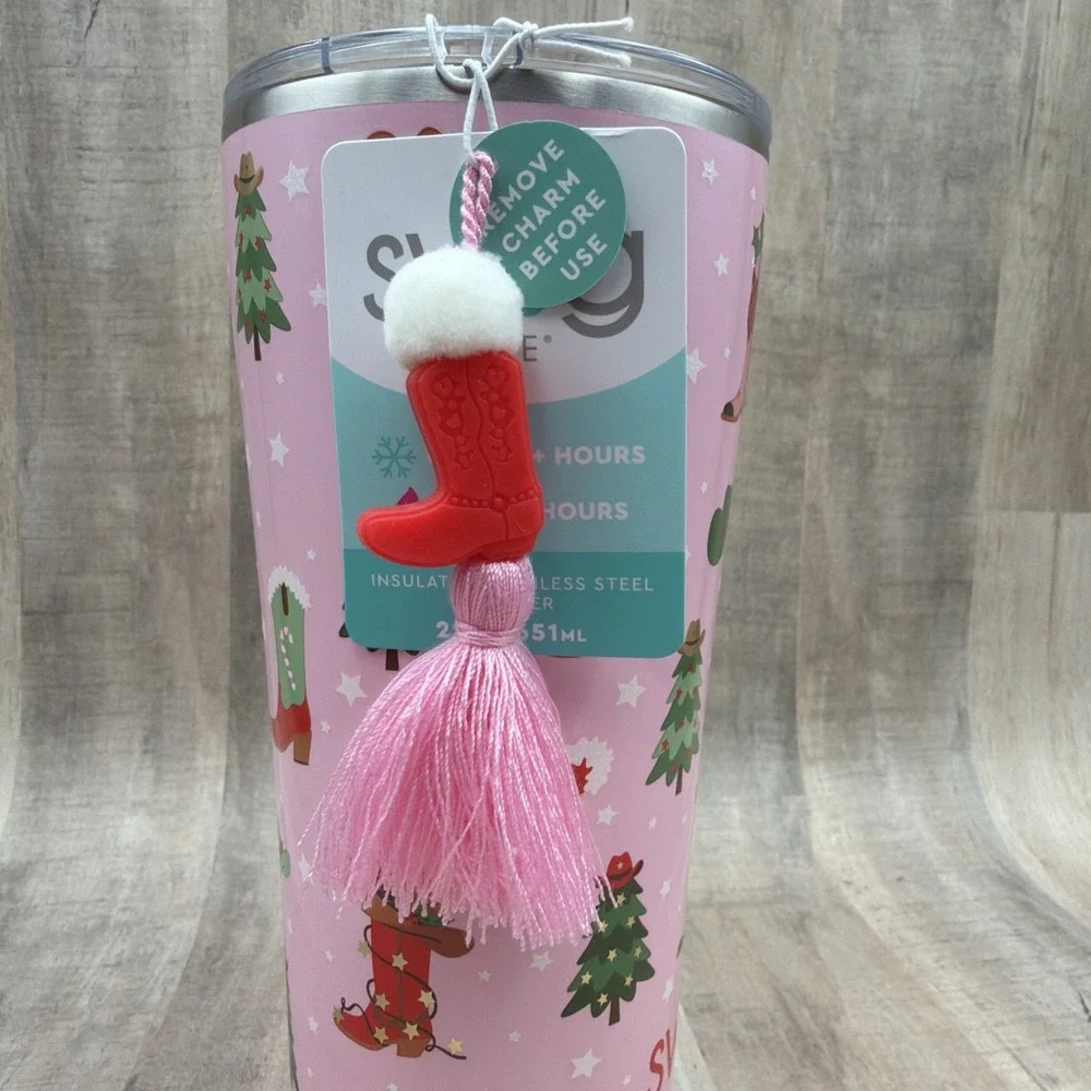 Swig Life 22oz Howdy Holidays Pink Christmas Tumbler NEW Texas Cowboy Boots